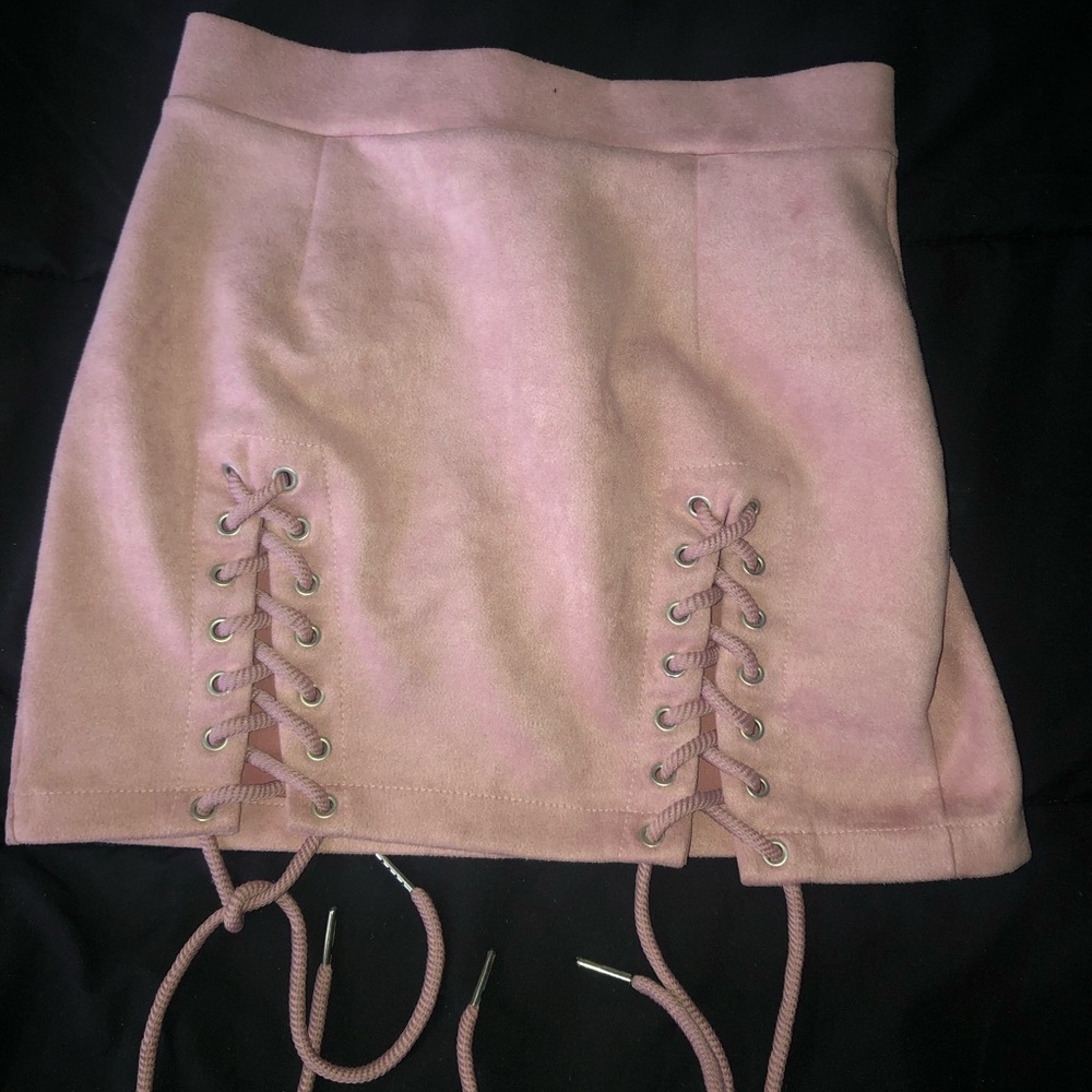 Pink mini lace up skirt
